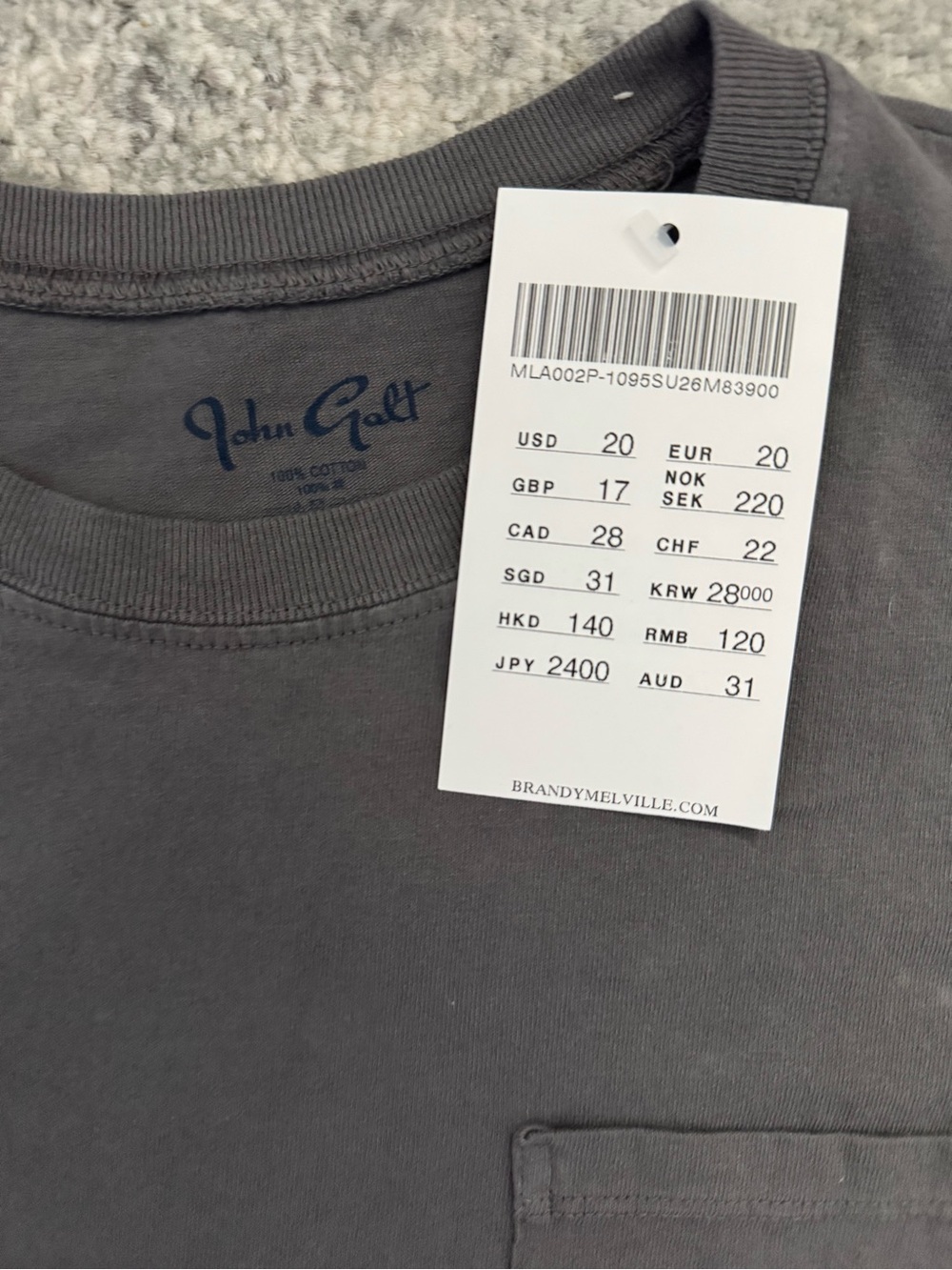 Brandy Melville Charcoal Pocket Tee - Picture 2 of 3
